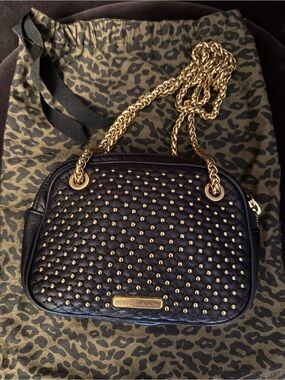 Y2K Rebecca Minkoff black pebbled leather gold studded crossbody/shoulder Bag